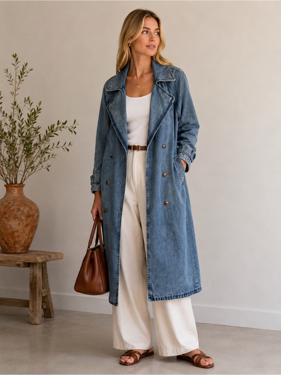 FRNCH Jackets & Blazers - NWT FRNCH Paris Oversized Denim Trench Coat 100% Cotton Belted Size S M